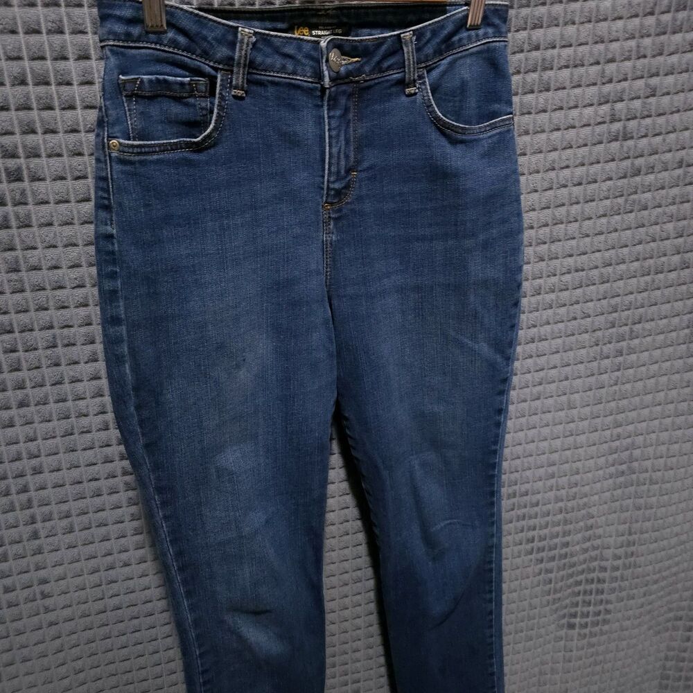 Dark Wash High Rise Jeans 8P 30x30 Women Slimming Stretch Relaxed Casual Comfort - Picture 4 of 16